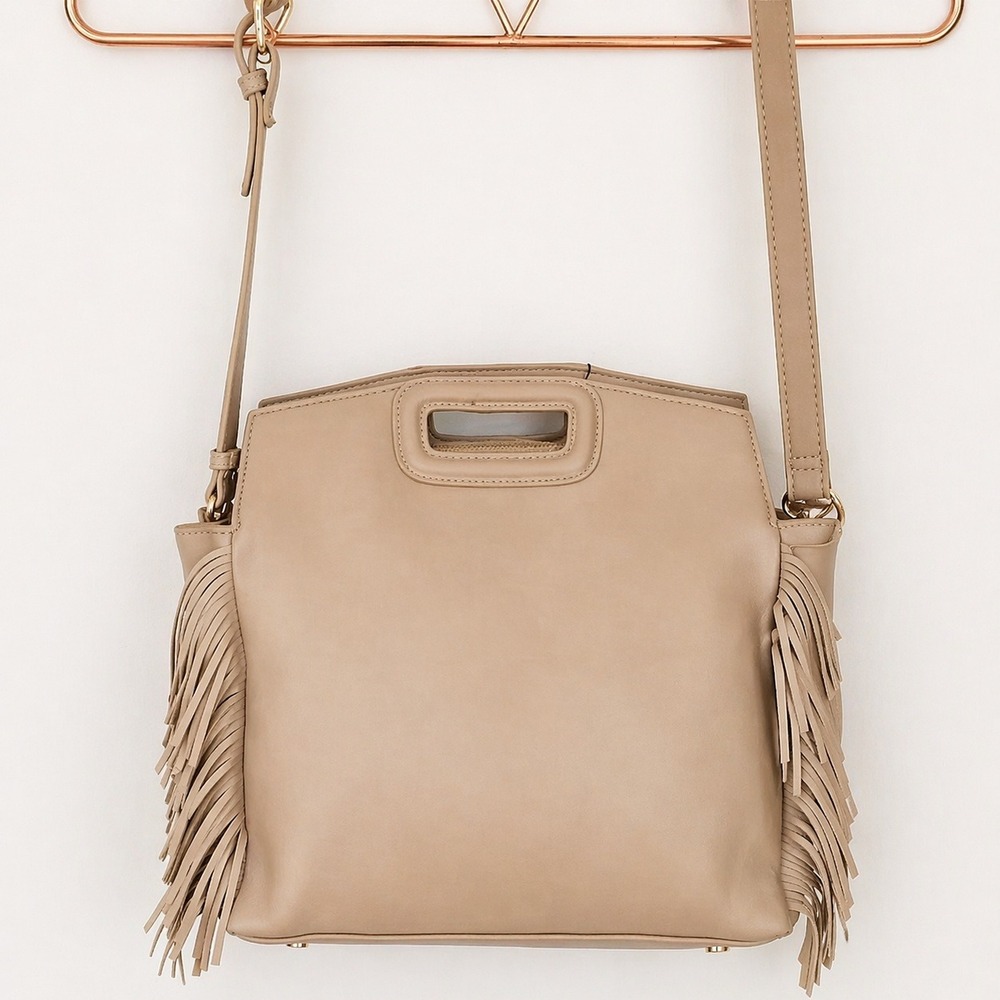 AHDORNED NEW Dakota Taupe Vegan Leather Fringe Crossbody Purse Tote Bag Boho
